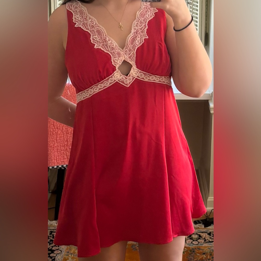 Red Lace Trim Dress